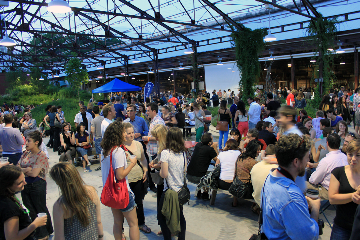 Crowd of people at June 2012 TUM event at Evergreen Brick Works