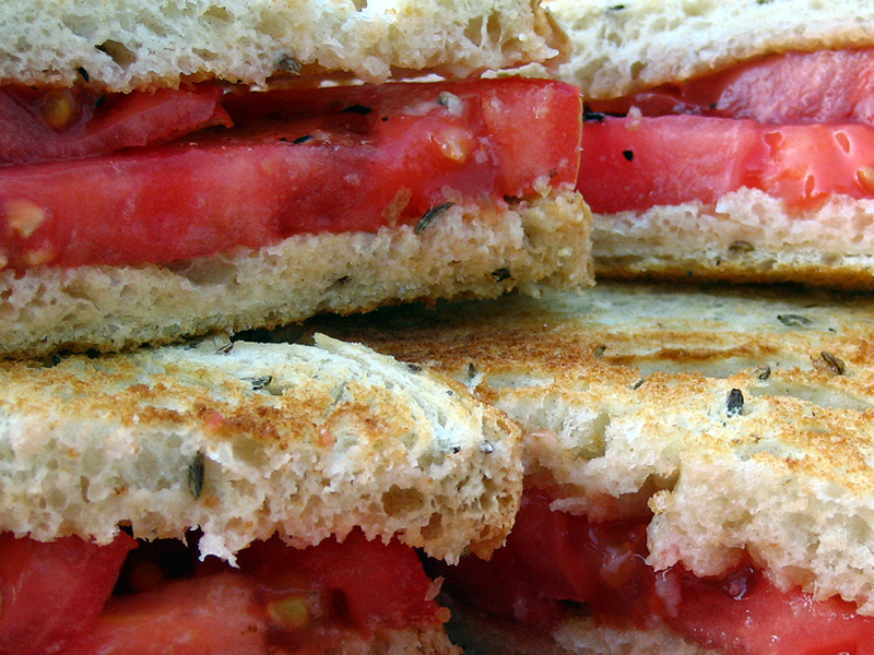 Beefsteak tomato sandwiches on Caraway rye bread